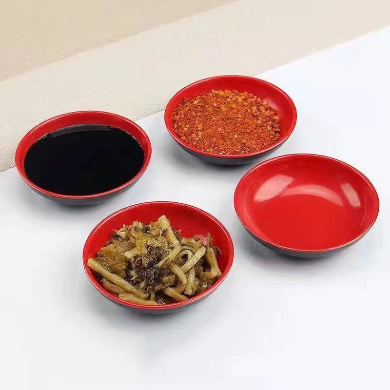 Meal Prep Bowl - ชุดจานใส่เครื่องปรุงเมลามีนทรงกลม สีแดงและดำ 3 ชิ้น ถ้วยน้ำจิ้ม จานอาหารเรียกน้ำย่อย