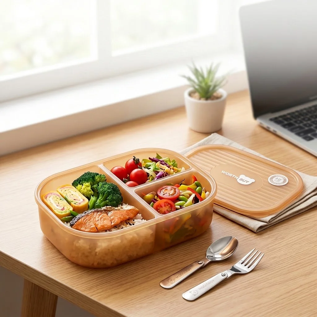 Meal Prep Or Prep Meal - กล่องอาหารกลางวันแบบเบนโตสำหรับเด็ก 3 ช่อง ทำจากพลาสติก ใช้กับไมโครเวฟได้ กล่องเก็บอาหารแบบแบ่งช่อง