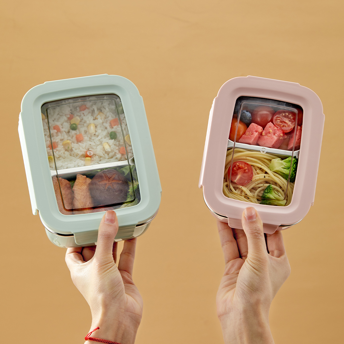 Meal Prep Bowl - กล่องข้าวสแตนเลส 304 สำหรับไมโครเวฟ แบบแบ่งช่อง ซ้อนกันได้ ป้องกันการรั่วซึม