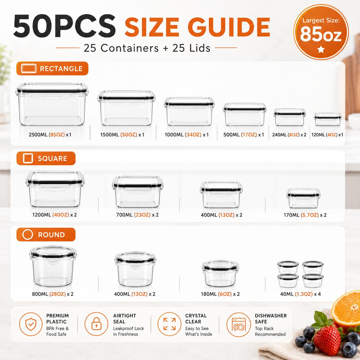 50 ชิ้น/25 แพ็ค กล่องเก็บอาหาร - Meal Prep Kitchen บทวิจารณ์และราคา