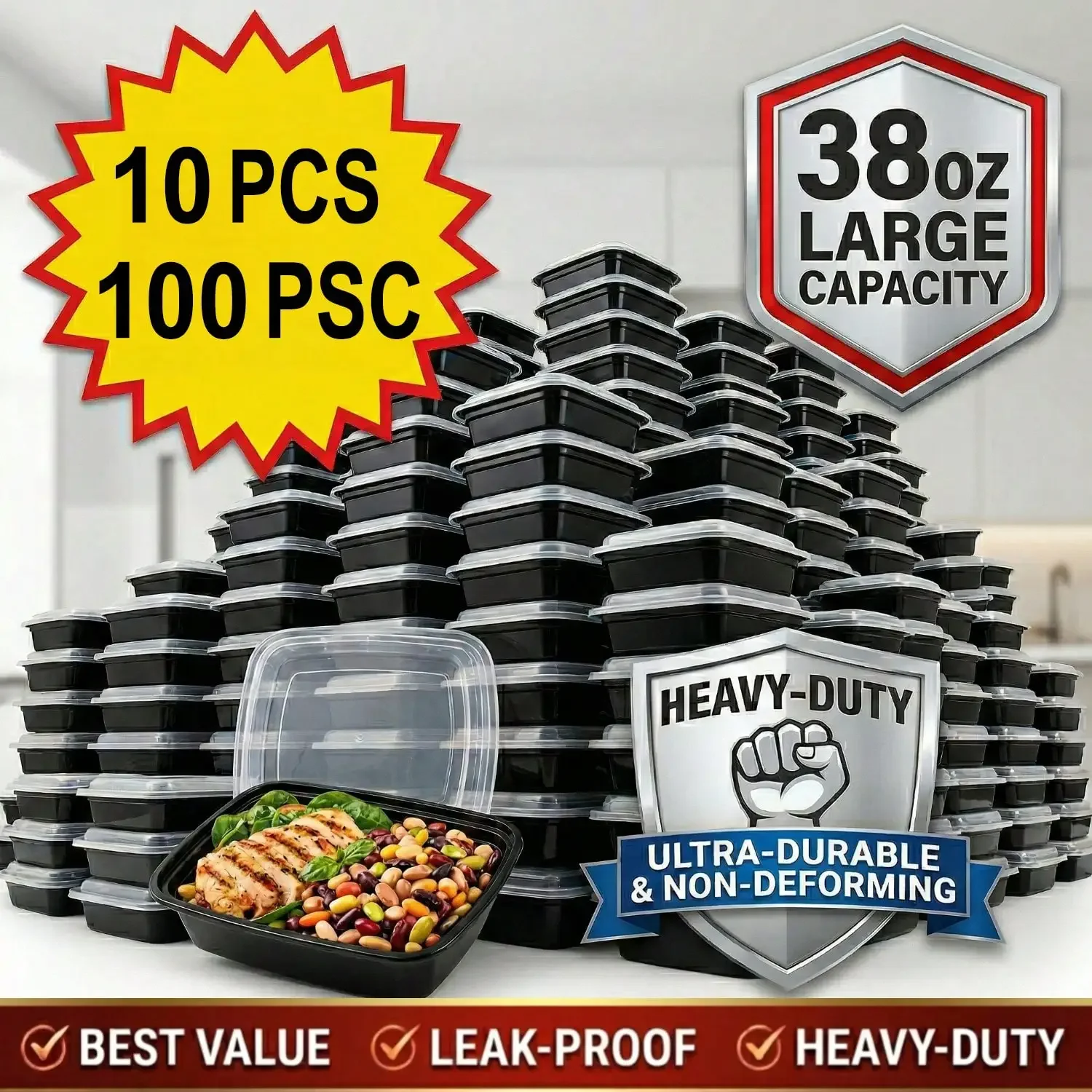 10/100 ชิ้น กล่องอาหารสี่เหลี่ - Meal Prep Kitchen บทวิจารณ์และราคา